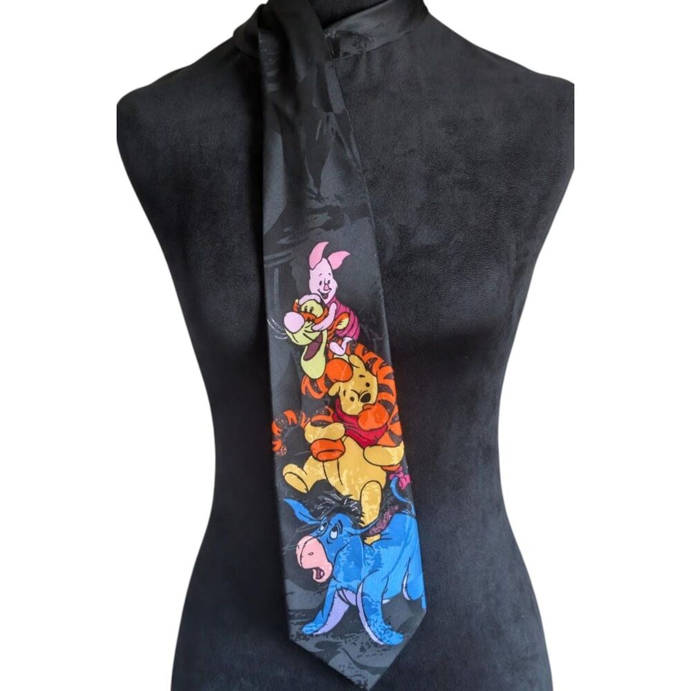 Vintage Disney Winnie the Pooh & Friends Black Graphic Neck Tie